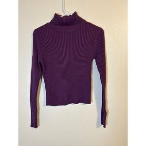 Cherokee Girls Purple Ribbed Turtleneck Sweater Cotton Knit Long Sleeve XL 14/16